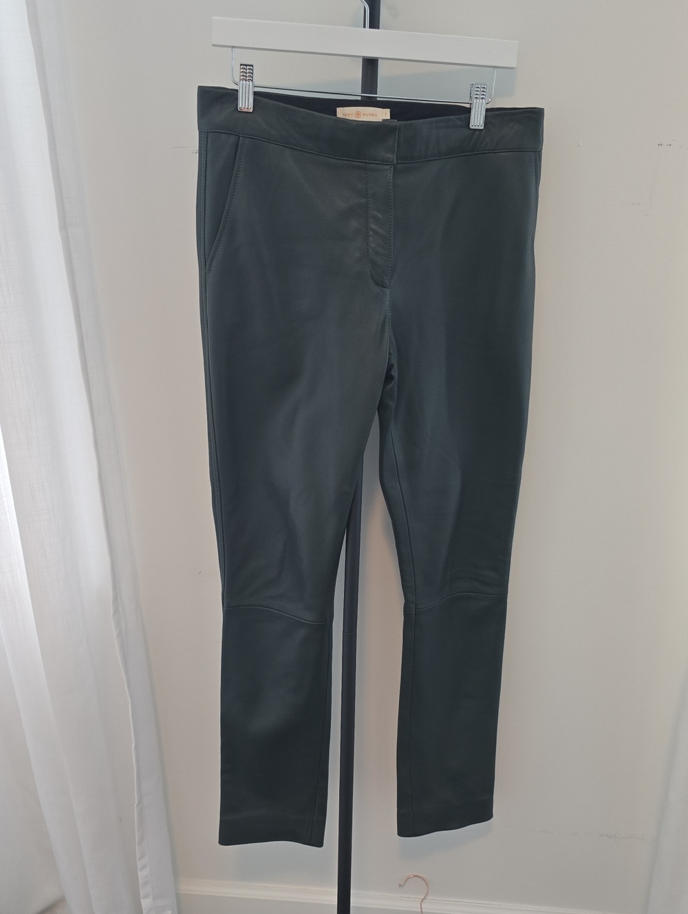 Tory Burch Green Slim Lamb Leather Pants